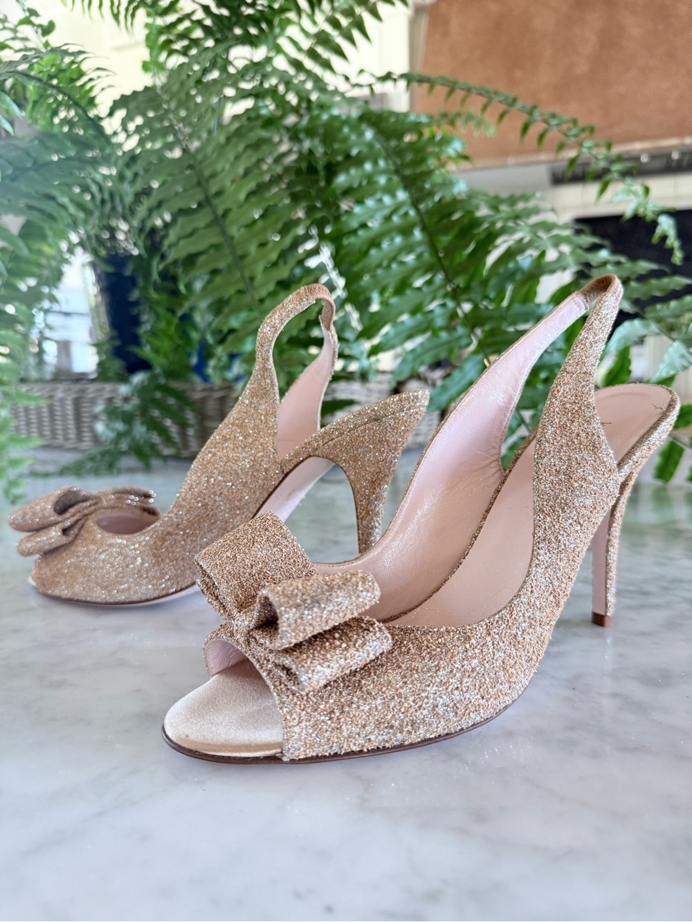 kate spade Gold Glitter Bow Slingback Heels